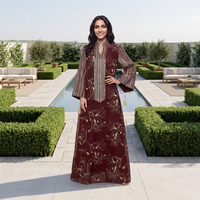 Alya 2026 – Nouvelle Abaya de fête pour femme, manches longues, sequins, maille, broderie magnifique, polyester/spandex, style islamique, faible MOQ
