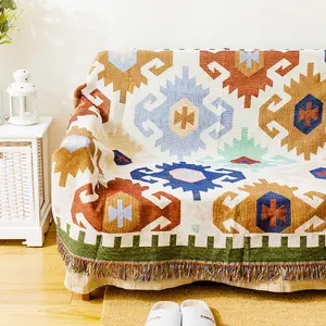 Ethnic Style Boho Throw Blanket Geometric Design Sofa Blanket Woven Custom Tapestry