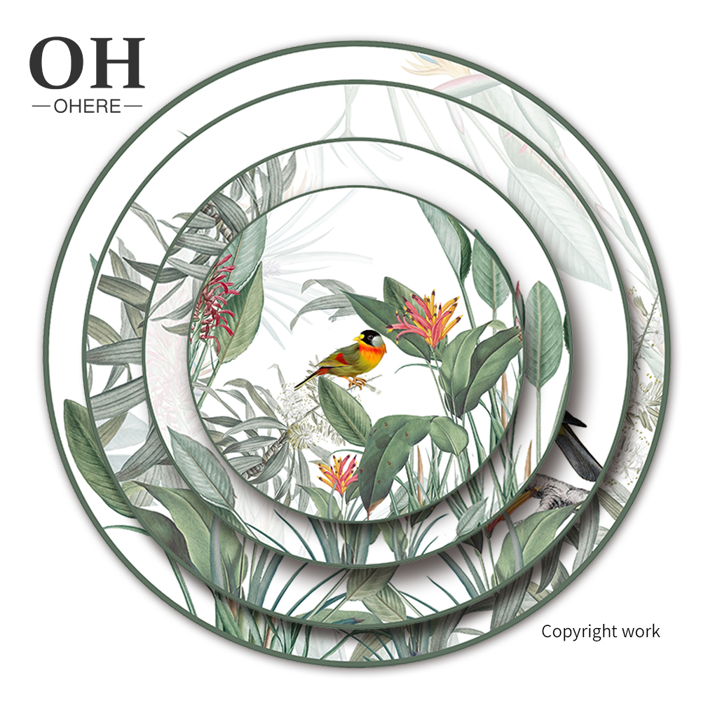 Керамическая посуда в европейском стиле, посуда для свадьбы, сервировочная посуда, зеленая гирлянда, Скандинавская тарелка, посуда для дома