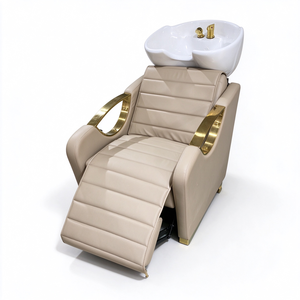 Luxury Salon Shampoo <b>Chair</b> With White Ceramic Sink Gold Armrest <b>Reclining</b> Hair Washing <b>Chair</b> For Barbershop Hair Salon - Product Image 2