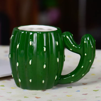 Mug en porcelaine verte 3D gaufrée créative en forme de cactus, non toxique, personnalisable pour le café, le petit-déjeuner et les cadeaux d'affaires