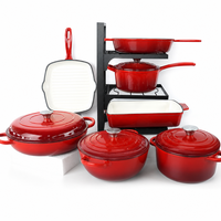Ensemble de casseroles classiques en fonte émaillée, 7 pièces, 8 couleurs, poêle à frire, poêle antiadhésive, marmite, compatible four, nettoyage facile
