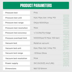 Manifold <span class=keywords><strong>Digital</strong></span> de Pressão a Vácuo DY523 PLUS para Refrigeração com Medidor de Pressão, Testador de Ar Condicionado e Temperatura e Ferramenta de Válvulas - Product Image 6