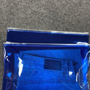Custom Blue Transparent PVC Zipper Bag for Jeans Apparel Packaging White Zipper Closure OEM - Product Image 5