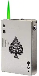 Jia Xin Creative Ace Cards Lighter Green Jet Flame Torch Windproof Metal Encendedores For Cigarette Poker Playing Cards Lighter