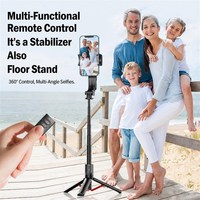Stabilisateur de cardan rotatif à 360° pour téléphone avec lumière d'appoint, anti-tremblement, perche à selfie et télécommande