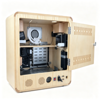 Photomaton vintage en bois avec écran tactile 15,6 pouces, anneau lumineux LED, hauteur de caméra réglable, impression instantanée pour mariage, fête, événement