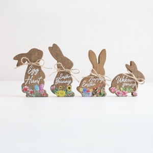 Ensemble de 4 décorations de Pâques en MDF en forme de lapin, faites à la main, décoration de printemps pour intérieur - Product Image 4