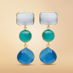 New Arrival Handcrafted Triple-Tone <b>Silver</b> Dangle & <b>Stud</b> Drop Earrings Bold Colors Wedding Ethnic Style - Product Image 2