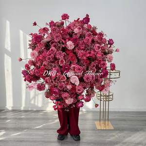 ของตกแต่งโต๊ะงานแต่งงาน ดอกกุหลาบสีชมพู ต้นไม้ประดับกลางโต๊ะ ลูกบอลดอกไม้ผ้าไหมประดิษฐ์ - Product Image 6