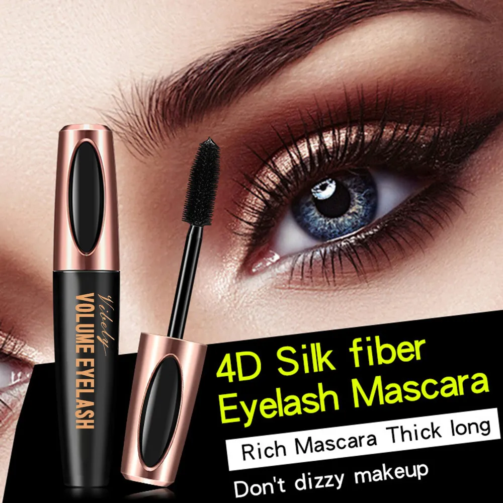 VIBELY 24H طويلة الأمد للماء 4D ماسكارا تمديد طويل الضفر رمش الألياف سريعة الجافة Volume Mascara