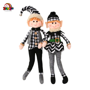 Zaves Wholesale Paire d'<span class=keywords><strong>elfes</strong></span> modernes en peluche polaire à membres flexibles de 14 pouces, à carreaux noir et blanc, pour décoration de Noël à la maison et sur l'arbre - Product Image 1