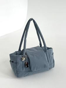 Sac fourre-tout en nylon brodé avec fermeture éclair pour femme, grande capacité, léger, couleur unie, portable, décontracté, usage quotidien - Product Image 1