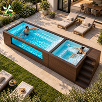 Piscine extérieure haut de gamme en fibre de verre de style conteneur avec fenêtre latérale large et escalier d'accès pour les complexes hôteliers