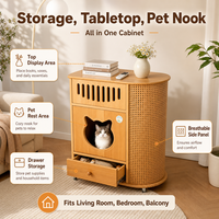 Meuble pour chat en rotin naturel, table d'appoint multifonctionnelle pour humain et animal, armoire de rangement pour animaux de compagnie