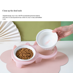 ชามอาหารแมวแบบแยกส่วนแห้ง-เปียก ชามคู่เอียงป้องกัน<span class=keywords><strong>คอ</strong></span>เสียดสี ลายอุ้งเท้าเซรามิก ลายก้างปลา แบบสองในหนึ่ง ป้องกันการหก - Product Image 3