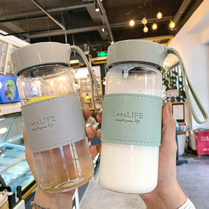 Bouteille d'eau de voyage en verre portable, anti-fuite, avec infuseur, manchon en cuir simple anti-brûlure pour café et thé - Product Image 5