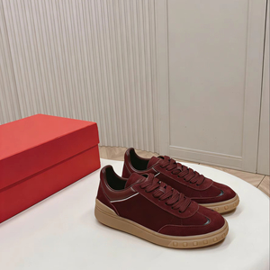 Zapatillas casuales de gamuza color borgoña con suela de goma, con cordones, estilo retro para hombre y mujer - Product Image 1