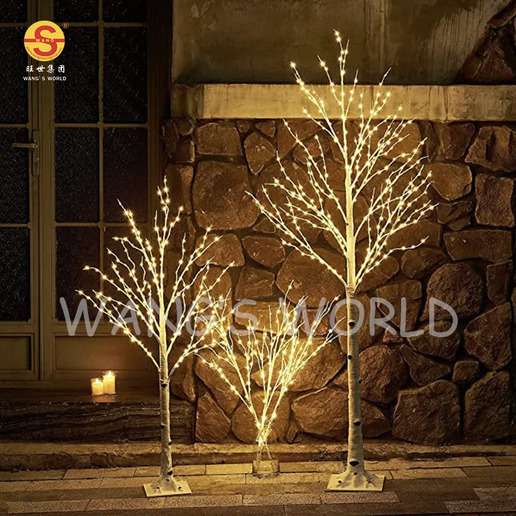 Lampes d'arbre de noël en bois de bouleau pour l'extérieur, lumière d'arbre de bouleau blanc pour la décoration de Festival
