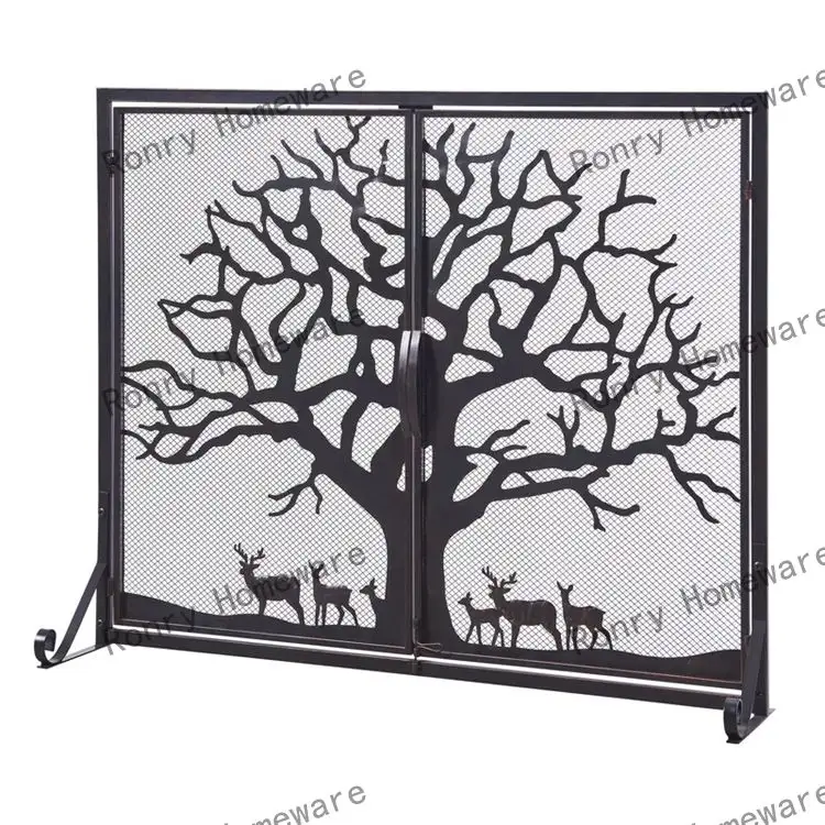 One-piece tree shape fireplace screen metal fireplace screen for fireplace fire spark guard grate for living room home decor