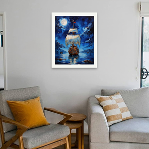 Kit de pintura por números de velero para adultos, lienzo acrílico DIY, barco sereno, cielo iluminado por la Luna, 16x20 pulgadas, regalo de arte náutico sin marco - Product Image 4