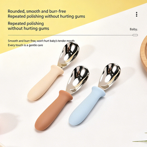 Juego de alimentación ecológico de acero inoxidable para bebés con utensilios de silicona, cuchara portátil para niños pequeños que aprenden a comer - Product Image 4