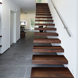 <span class=keywords><strong>Escaliers</strong></span> flottants en bois modernes de qualité supérieure avec conception de contremarche ouverte Bandes de roulement en bois dur durables Cadre en acier robuste - Product Image 2