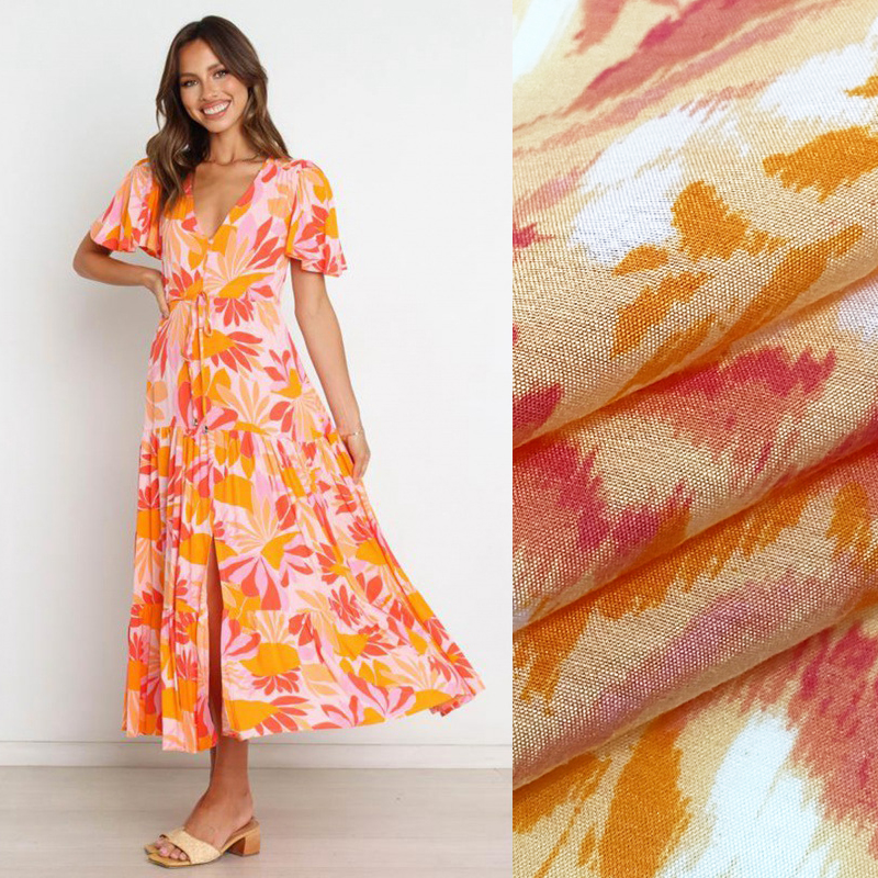 Короткая тканая легкая нейлоновая вискозная ткань с абстрактным принтом для рубашек и платьев