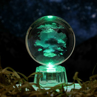 Boule de cristal gravée au laser 3D, lampe de nuit à brancher sur USB, LED colorée, design moderne, décoration de chambre à coucher