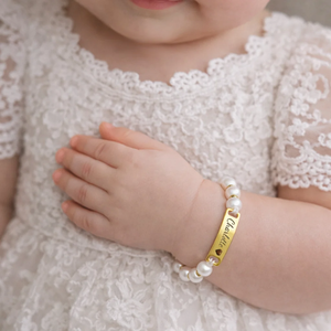 Bracelet personnalisé avec nom de bébé, perle, cordon tressé, plaqué or 18 carats, acier inoxydable, bijoux personnalisés, <span class=keywords><strong>cadeau</strong></span> de Noël - Product Image 2