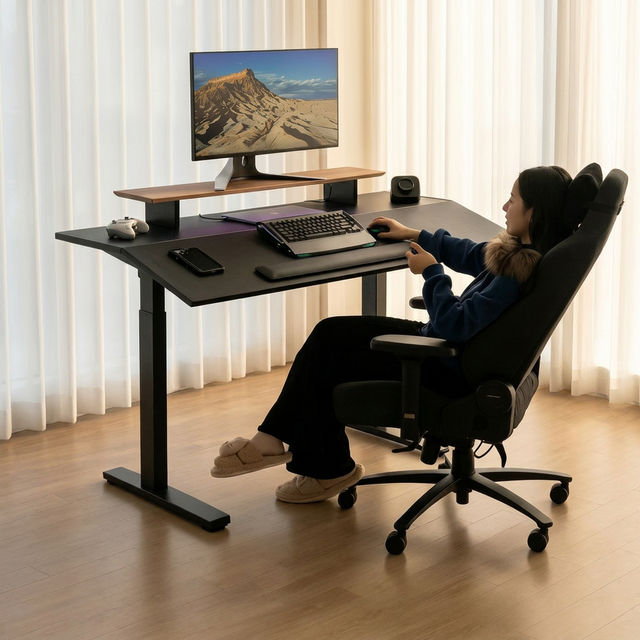 Multi-Functional Electric Tilt Height Adjustable Desk with LED Monitor Stand Ergonomic Gaming Computer Desk & Chair Workstation