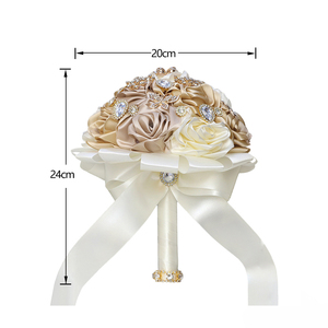Bouquet de Flores de Seda Artificial com Broche de Ouro para Casamento, Bouquets de Cristal para Noivas e Festas - Product Image 2
