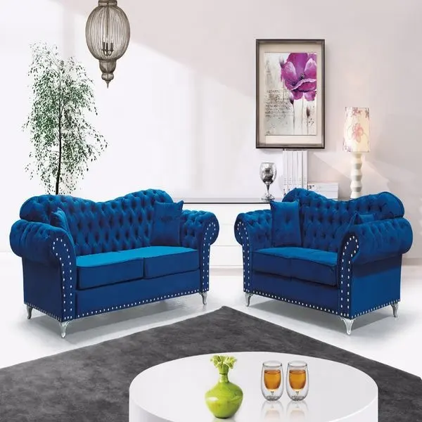 Moderne Tufted Velvet Fabric Wohnzimmer Sofa Set