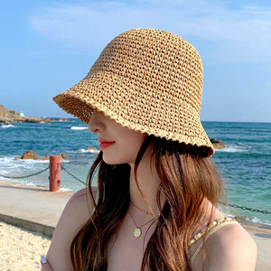 Chapeau Bob en Fourrure Tendance pour Femme, Pliable et Respirant, Protection Solaire pour Vacances à la Plage et au Bord de Mer - Product Image 1