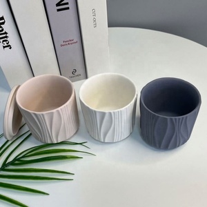 HOT Selling Sample Matte Ceramic Embossed Wavy Container Empty Candle Jars Without Lid - Product Image 6
