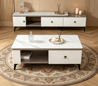 Meuble de salon moderne en dalle frittée, meuble TV rétractable, console de rangement, table basse et meuble TV