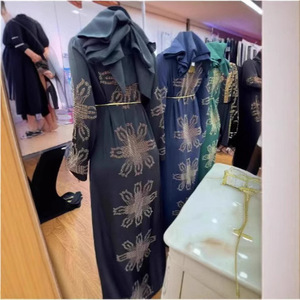 2025 New Arrival Cotton Rhinestone Abaya <strong>for</strong> Women Muslim Maxi <strong>Dress</strong> with Belt <strong>Long</strong> Sleeve Kaftan <strong>for</strong> Party Wedding Ramadan - Product Image 5