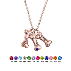 Collar de Acero Inoxidable Personalizado TD con Hueso de Perro 3D, Grabado con Piedra de Nacimiento de 12 Meses, Joyería Conmemorativa para Mascotas, Personalización de Una Pieza - Product Image 6