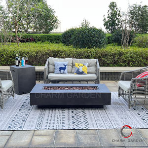 Meja Pit api beton Gas kontemporer, Modern dalam ruangan/luar ruangan besi persegi panjang taman berkemah digunakan dengan etanol kaca atas - Product Image 6