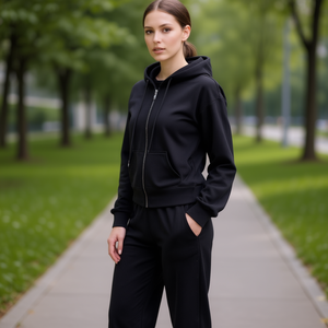 Ensemble sweat-shirt et pantalon de sport pour femme Vetega, couleur unie, avec poches, coupe ample, matière polaire, toutes saisons, longueur longue - Product Image 2