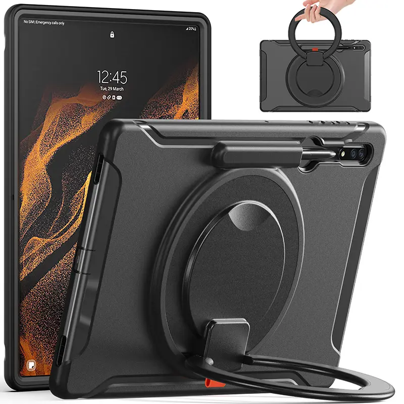 Vente chaude usine prix Poignée Anneau Stand Tablet Case pour Samsung Galaxy Tab S8 ultra SM-X900/X906 Avec 360 Rotation Béquille