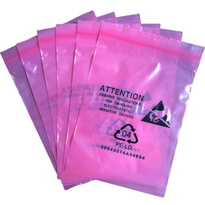 ถุงซิปป้องกันไฟฟ้าสถิต สีชมพู LDPE ป้องกัน ESD สำหรับอุปกรณ์อิเล็กทรอนิกส์ สำหรับผู้บริโภค - Product Image 1