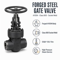 Vanne à opercule à vapeur haute pression API 602 en acier au carbone forgé A105N Classe 800, avec raccord à souder OS&Y, tige montante et garniture 13Cr, et bonnet boulonné