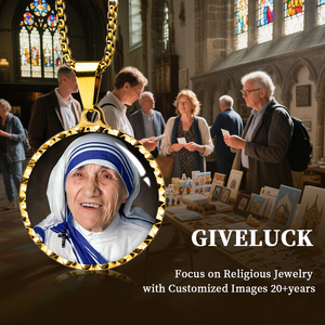 قلادة راهبة مسيحية من GIVELUCK مرصعة بالكريستال اللامع، رمز الرحمة والسلام، مطلية بالذهب عيار 18 قيراط من الفولاذ المقاوم للصدأ - Product Image 6