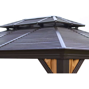 Tuin Aluminium Metalen Terras Tuinhuisje Hard Top Tuinhuisje Paviljoen Met Mesh & Gordijnen - Product Image 4