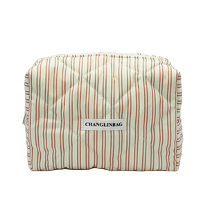 줄무늬 폴리에스터 퀼팅 패딩 메이크업 가방 맞춤 로고 OEM ODM 여성용 핑크 뷰티 파우치 프로모션 퀼팅 소형 화장품 가방 - Product Image 2