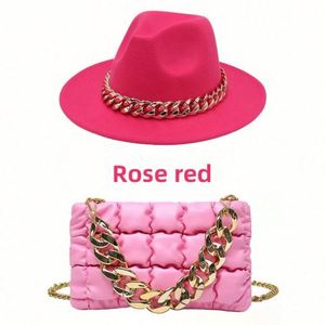 Sombrero Fedora de Lana de Ala Ancha Estilo Británico Vintage Personalizado al por Mayor para Dama y Bolso Fedora con Cadenas - Product Image 3
