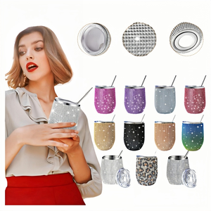 Tasses en paille en forme d'oeuf incrustées de strass en acier inoxydable de 12oz personnalisées pour bière <span class=keywords><strong>café</strong></span> vin thé eau froide et chaude tasse en diamant - Product Image 1