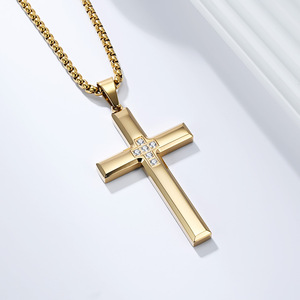 <b>Titanium</b> Steel Cross Necklace With Diamond Inlay Fashion Pendant For Gift Stainless Steel Jewelry - Product Image 4