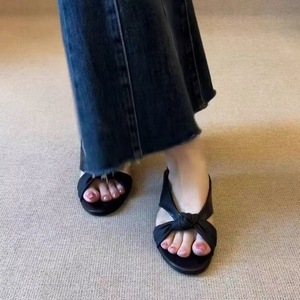 Elegant Brown Suede <b>Flat</b> <b>Sandals</b> With Bow Decoration Open Toe Back Strap Slip-On Summer Women Shoes Drop Shipping - Product Image 3
